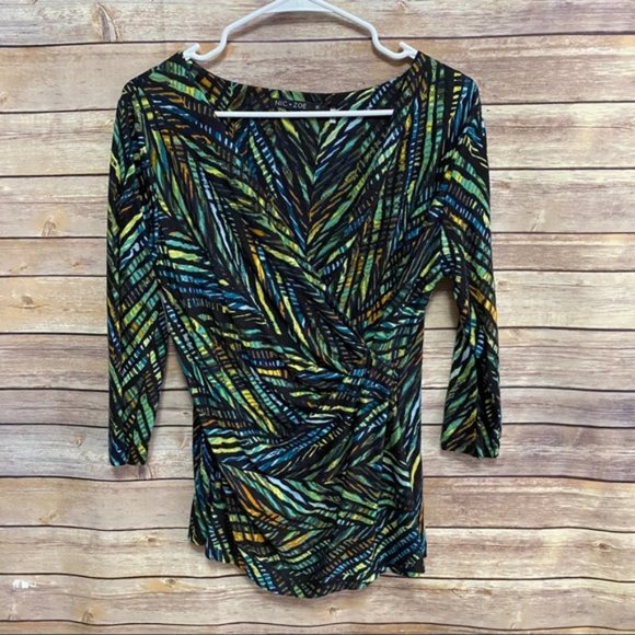 NIC+Zoe Modern Linen Jungle Green Wrap Top M - Picture 5 of 8